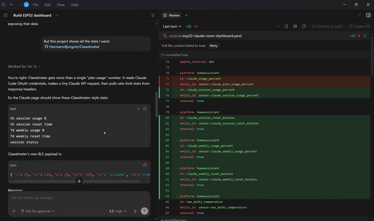 Codex пытается скорректировать код получения лимитов Claude